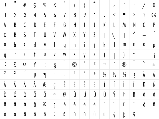 Futura Std Light Condensed font glyphpreview