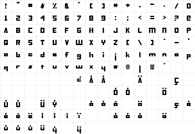 Transformers Normal font glyphpreview
