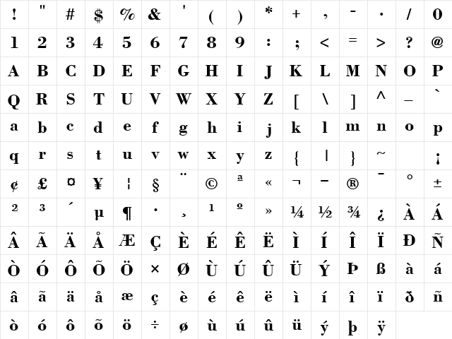 BodoniSSK Bold font glyphpreview