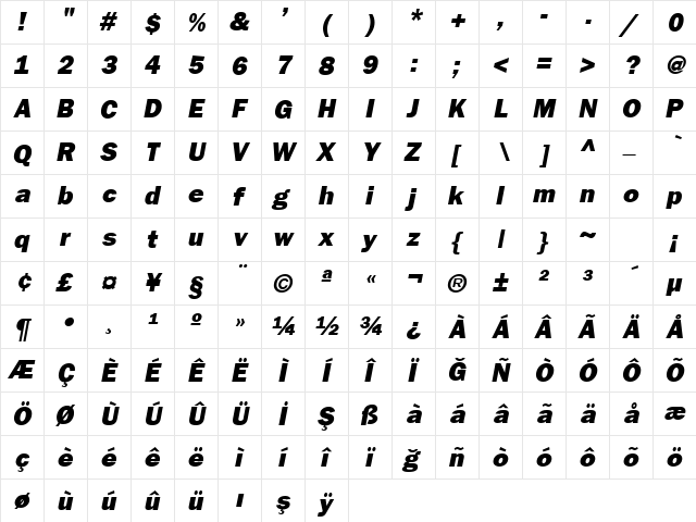 TR FrankfurtGothicHeavy Italic font glyphpreview