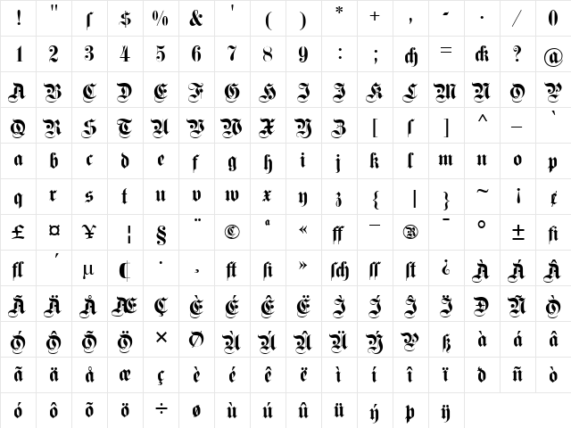 DS Fette Kanzlei Regular font glyphpreview