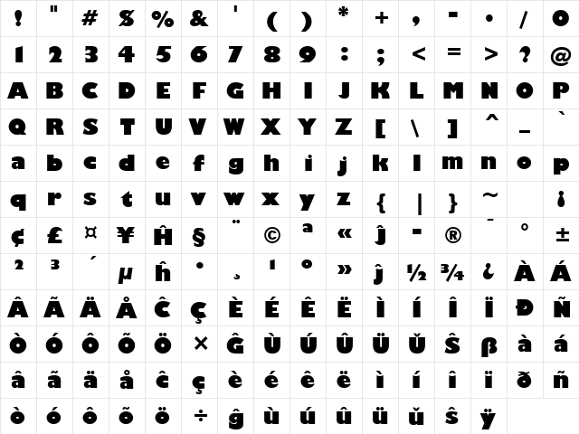 Humanst521 UBd BT Eo Ultra Bold font glyphpreview