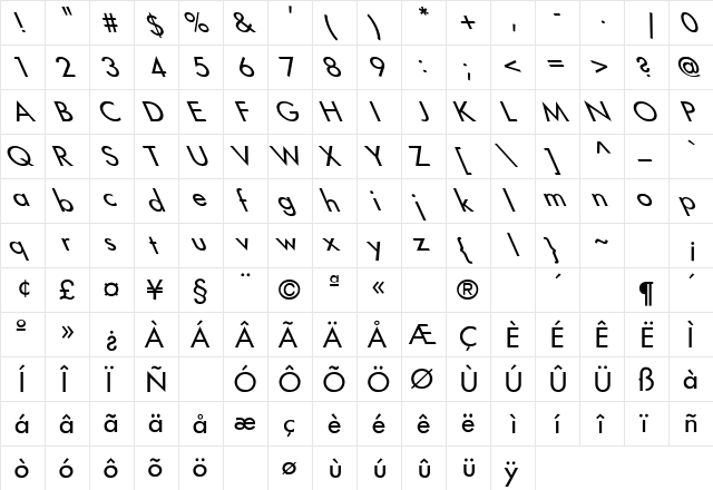 Futura2-Normal Lefty Regular font glyphpreview