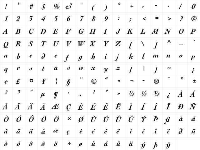 Cochin LT Std Bold Italic font glyphpreview