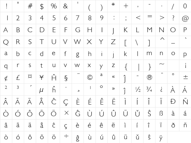 Humanst521 Lt BT Eo Light font glyphpreview