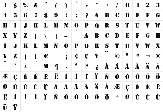 Stenford Black DB Regular font glyphpreview