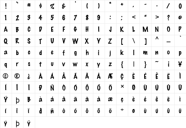 FZ HAND 14 Normal font glyphpreview