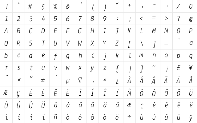 Lekton Italic font glyphpreview