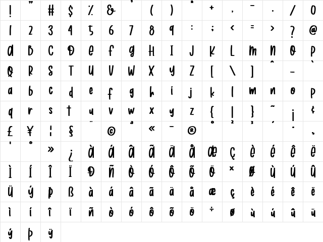 Roasted Coconut Regular font glyphpreview