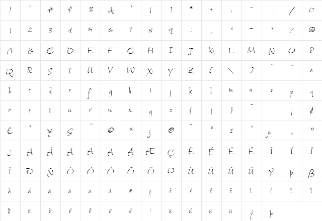 Shalimar ROB Regular font glyphpreview
