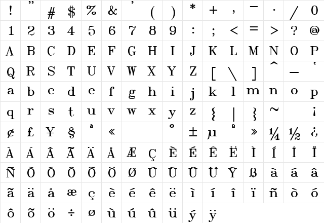 SWRomnt Regular font glyphpreview