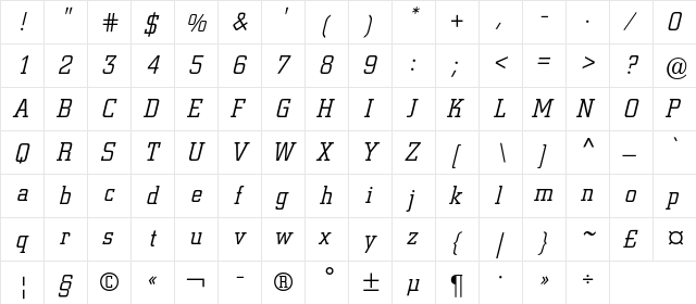 ColiseumLightC Italic font glyphpreview