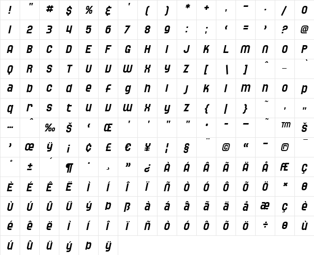 SF Speedwaystar Oblique font glyphpreview