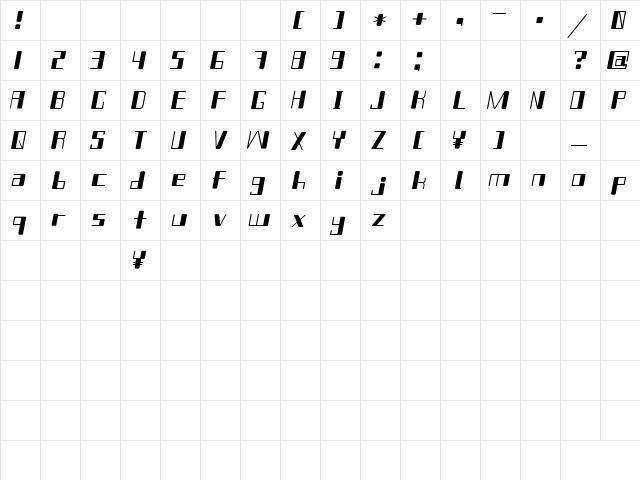 Chain Reaction Itaric Regular font glyphpreview