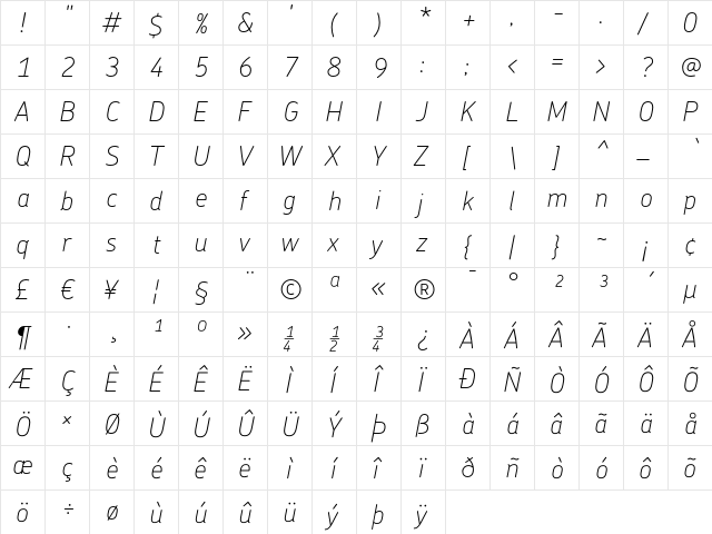 Chevin ThinItalic font glyphpreview