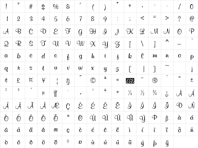 MurphyScriptViva Regular font glyphpreview