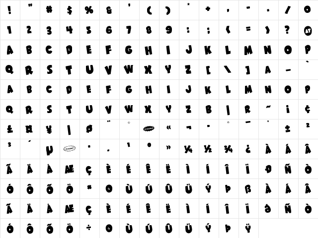 Shablagoo Rotated Regular font glyphpreview