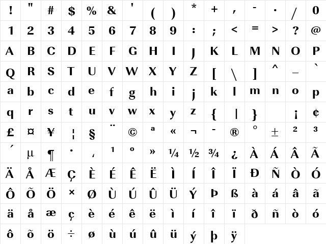 URWImperialTExtBol Regular font glyphpreview