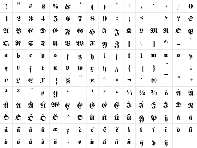 FrakturInkjet2 Regular font glyphpreview