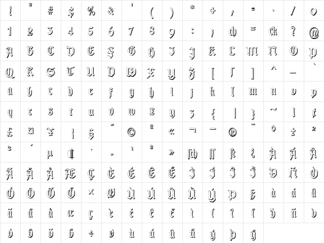TypographerGotisch Schatten S Regular font glyphpreview
