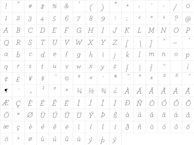 ArcherPro Extra Light Italic font glyphpreview