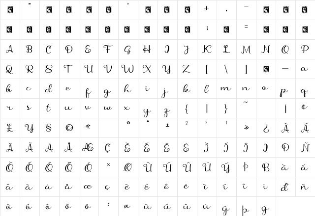 Shanela Regular font glyphpreview