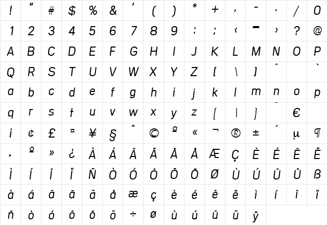 Mercedes-LightIta Regular font glyphpreview