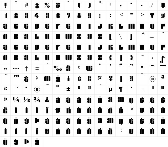 a_Glade Regular font glyphpreview