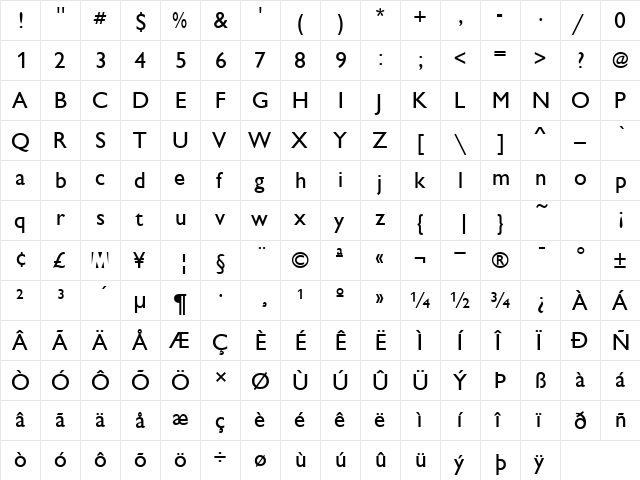 Chantilly Regular font glyphpreview