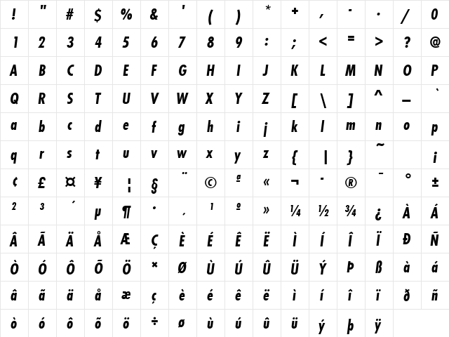 FuturaTBolCon Italic font glyphpreview