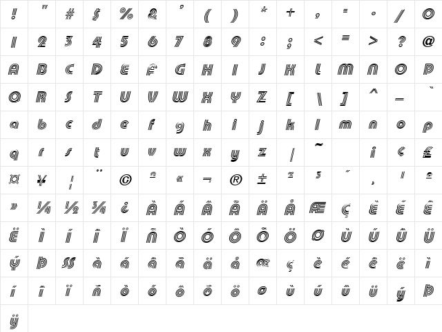 Triplee Slanted Normal font glyphpreview