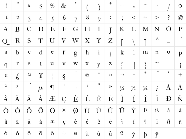 FCaslon Twelve ITC Std Regular font glyphpreview