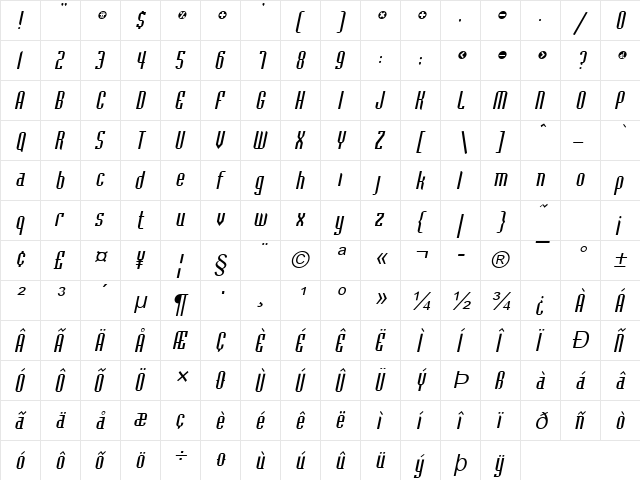 Flintstone Italic font glyphpreview