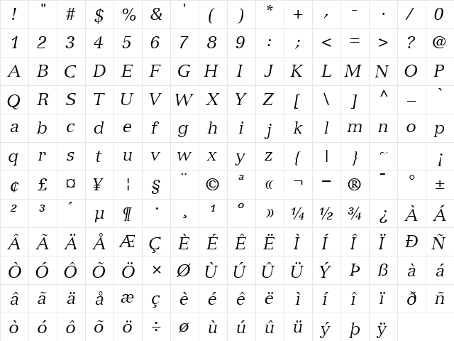 NuanceSSK Italic font glyphpreview