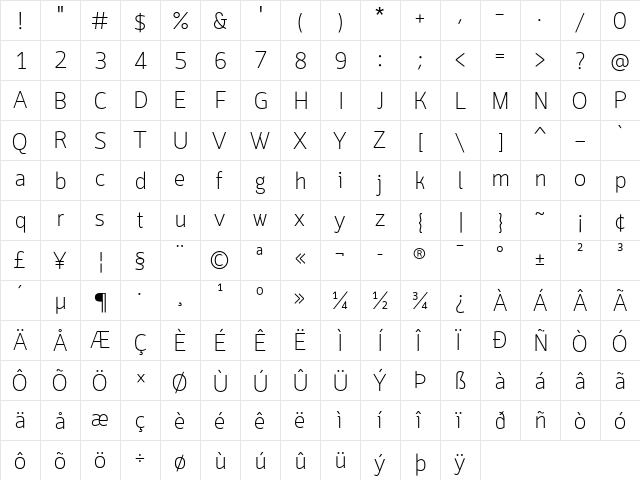 Quark Light font glyphpreview