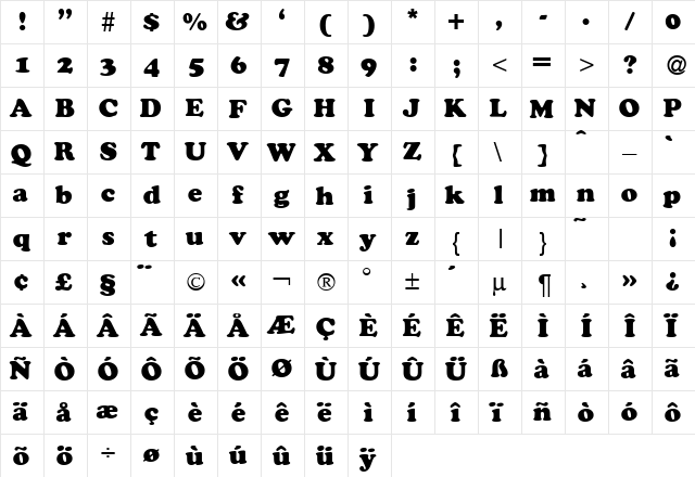 CocosDB Normal font glyphpreview