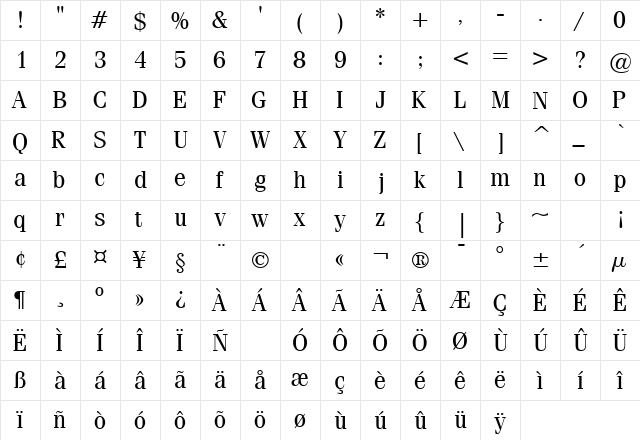 CompendiumBookSSK Regular font glyphpreview