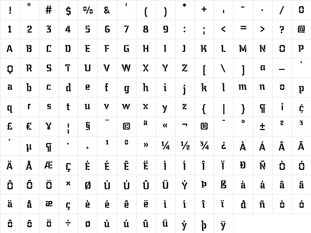 MidnightKernboyStencil Regular font glyphpreview