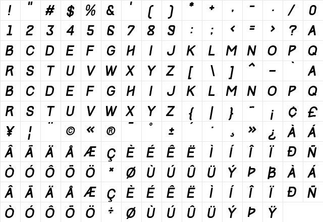 Track Italic font glyphpreview