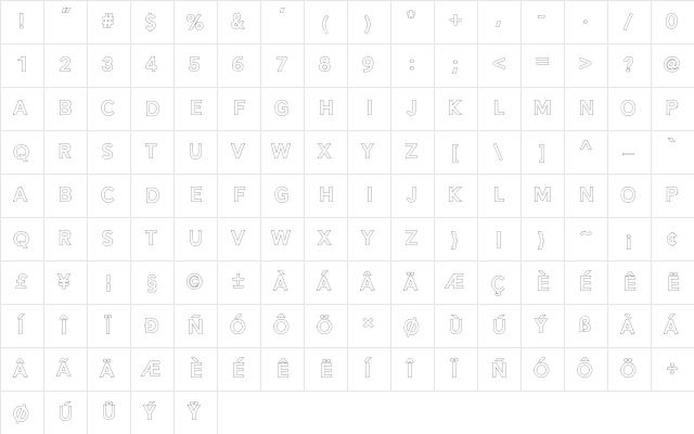 Alesand Outline  ExtBd Regular font glyphpreview