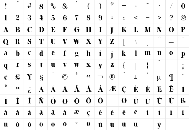Toms Roman Regular font glyphpreview