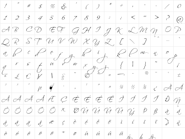 Scriptina Pro Regular font glyphpreview