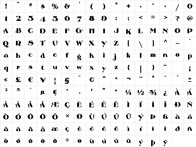 Roman Holiday Extra Bold font glyphpreview