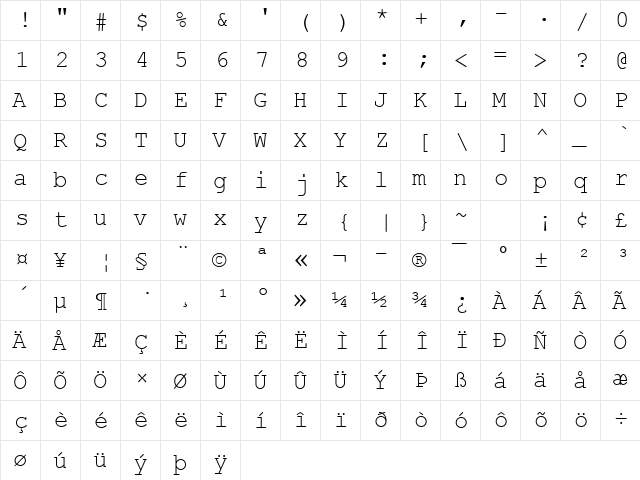 Courier New Regular font glyphpreview