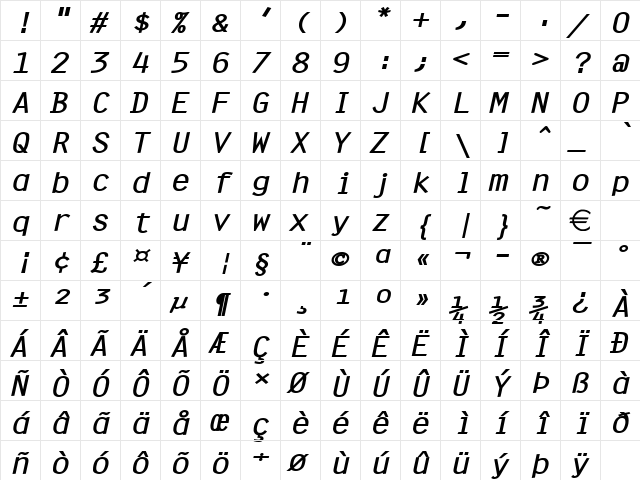 CleanWide BoldItalic font glyphpreview