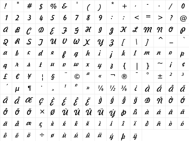Freehand 521 Regular font glyphpreview