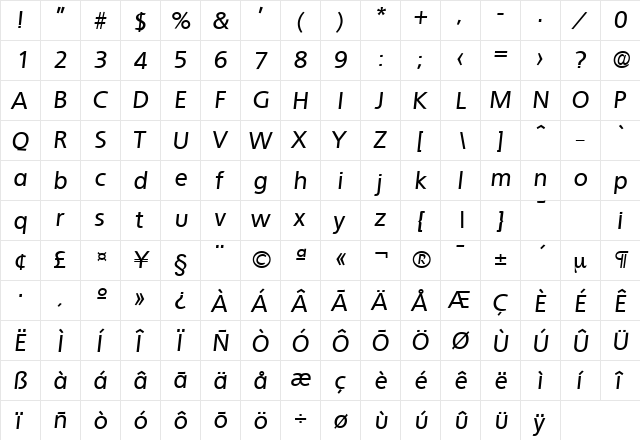 Quebec-Serial-Medium RegularItalic font glyphpreview