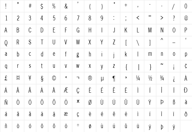 FZ BASIC 24 COND Normal font glyphpreview
