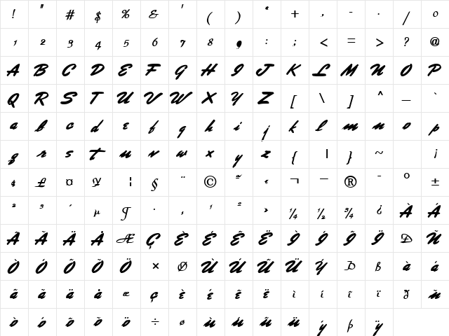 Swash Regular font glyphpreview