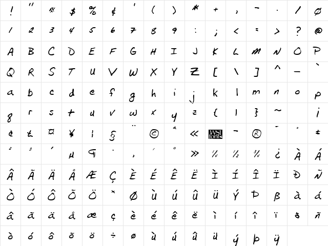 FranklinsHand Regular font glyphpreview
